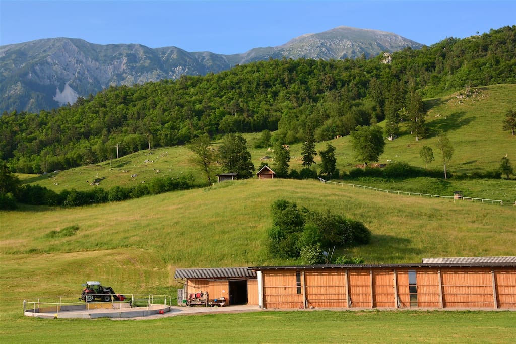 Cottage with mountains