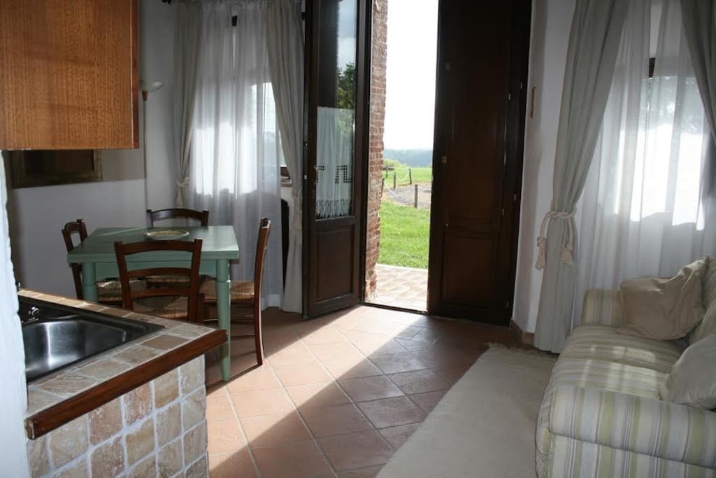 living room with kitchen