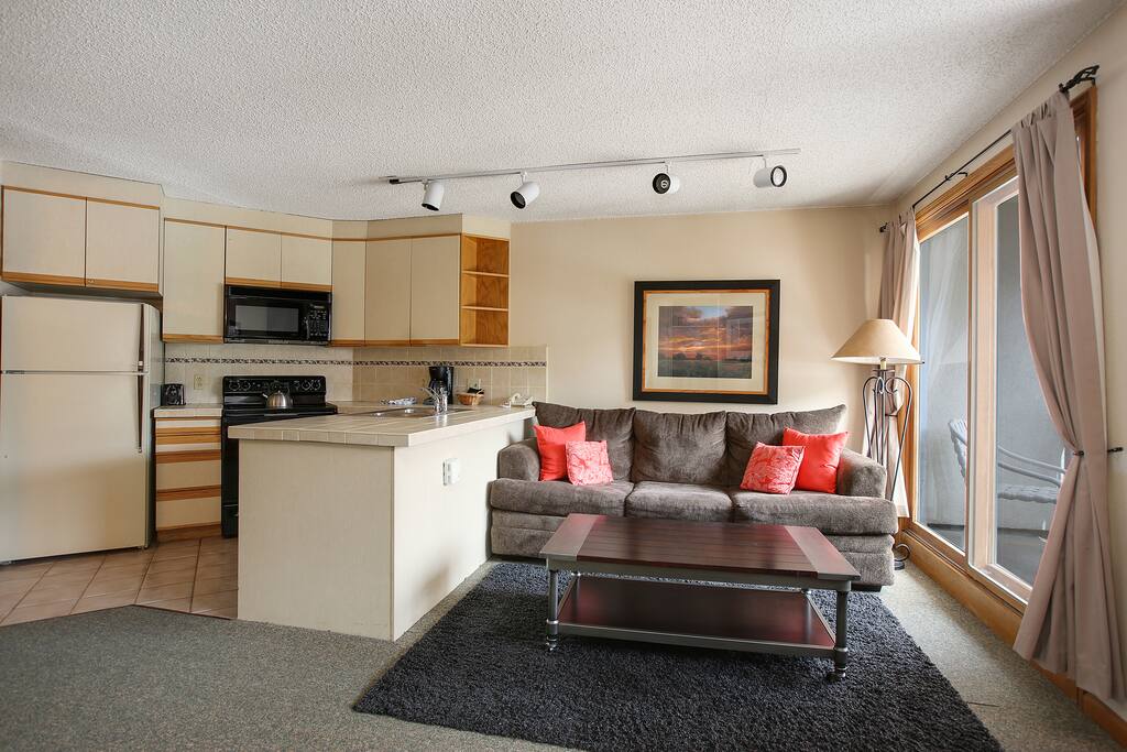 Sleeper sofa and kitchen