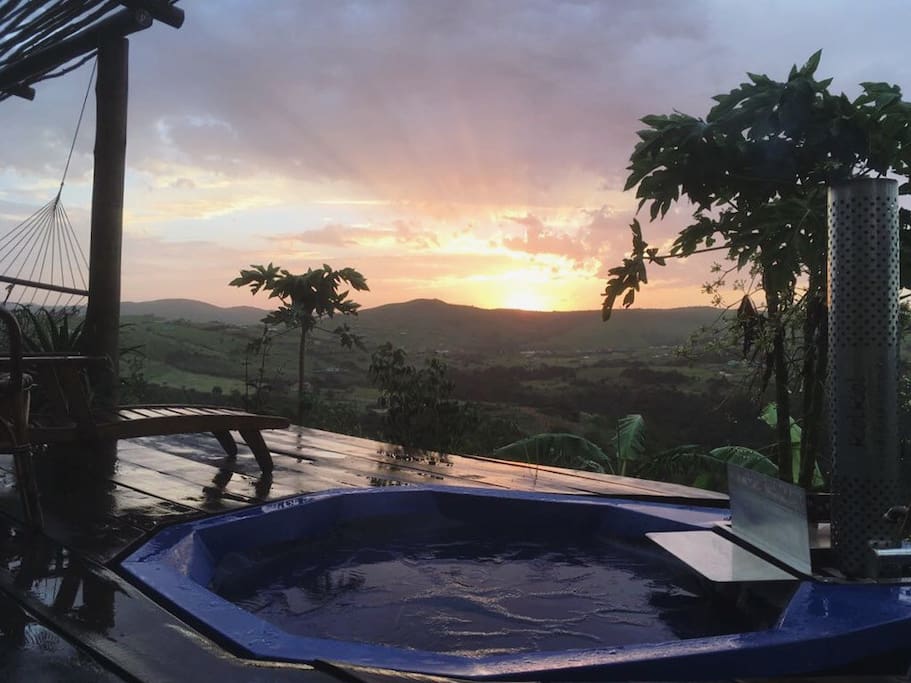 Sunset from the wood fired hot tub.