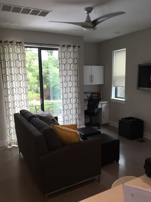 Living area with fold out couch