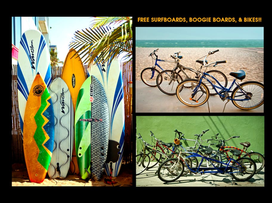 FREE surf boards, boogie boards, wetsuits and bicycles!