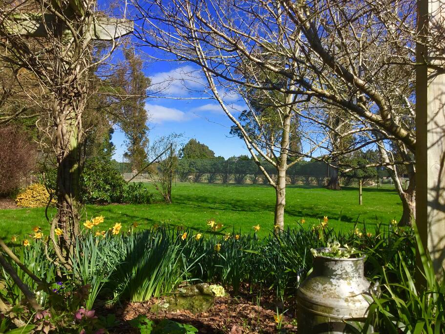 Gardens with view to grass tennis court