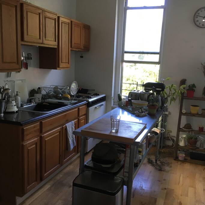 The kitchen with view on the garden