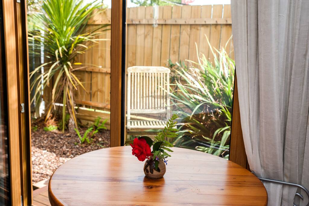 view from table out to native garden