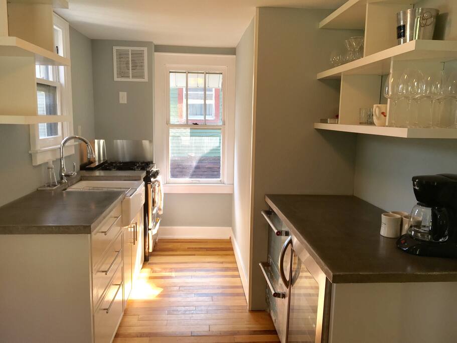 Refrigerator and Freezer Drawers and Wine Fridge, Gas Range and Farm Sink