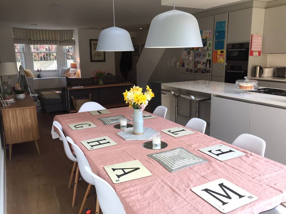 Dining for 8 in the huge kitchen family room
