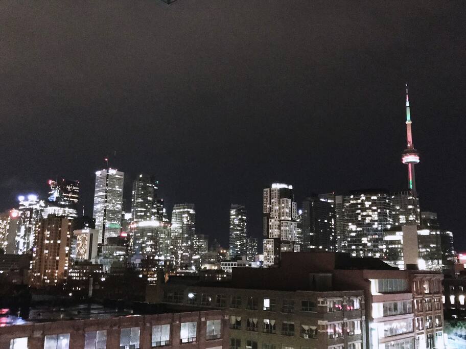 View from our kitchen window at night