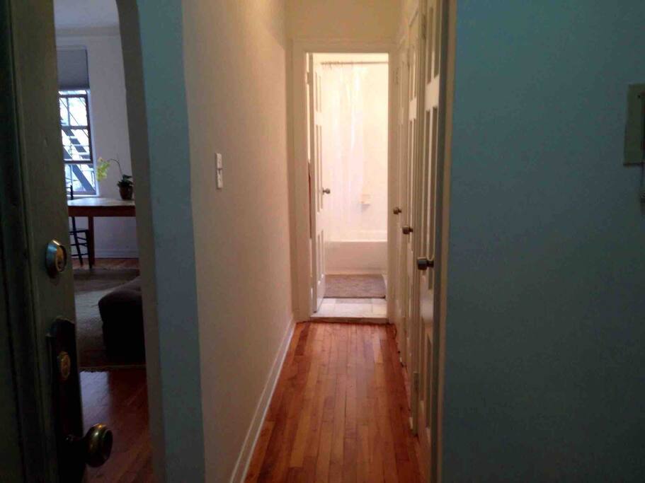 3 large closets in separate passageway to bathroom