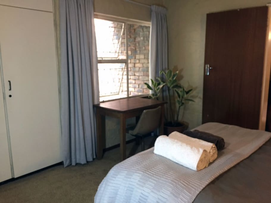 The room with desk and cupboards