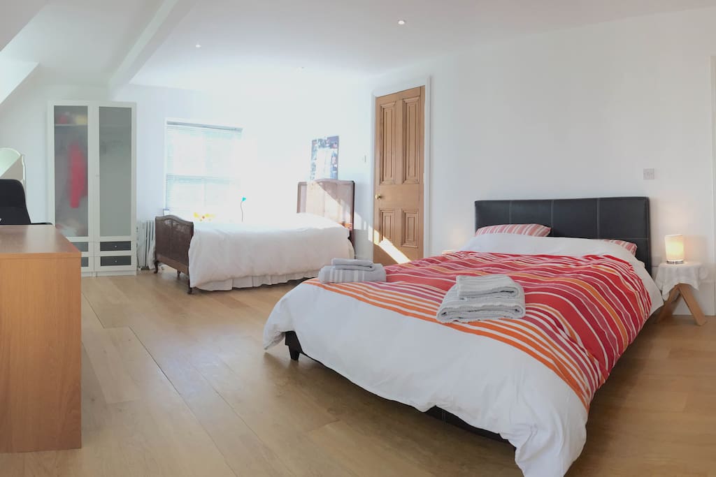 Large bedroom with king size and 4 ft bed.
