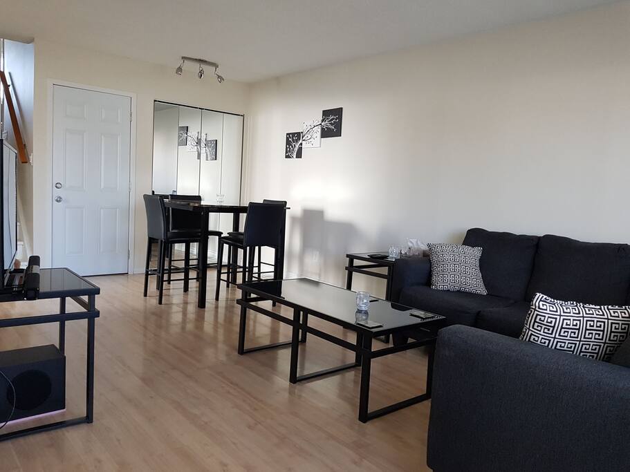 View from front door into living and dining areas.