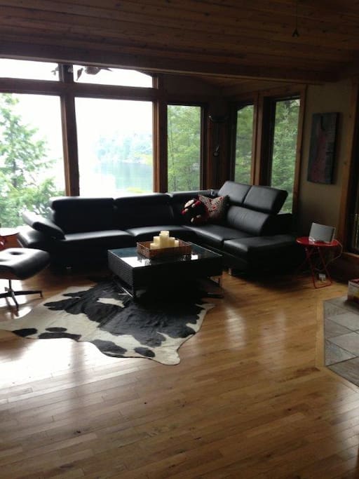 Open Concept Family Room with floor to ceiling windows