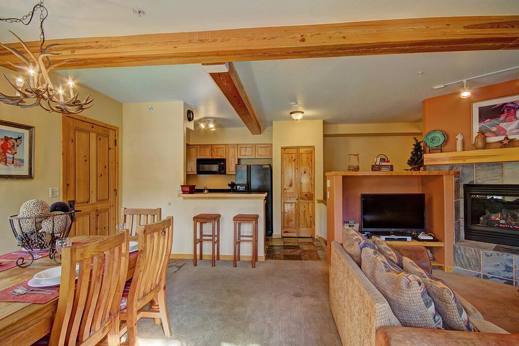 Comfortable living area with gas fireplace