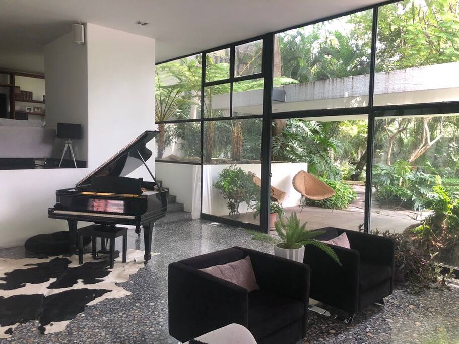 Vista de la sala hacia jardín interior