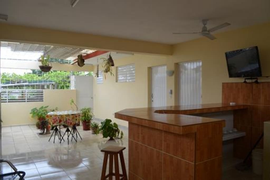 Entrada con recibidor y terraza.