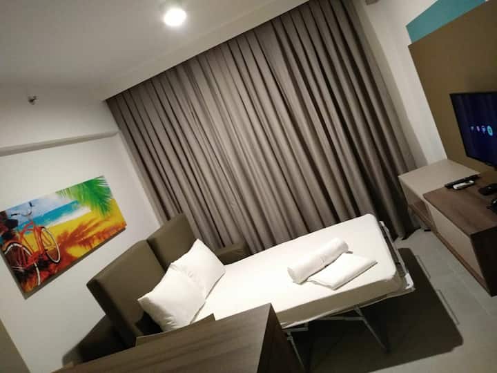 ნომერი დივანი-საწოლით და ტელევიზორით