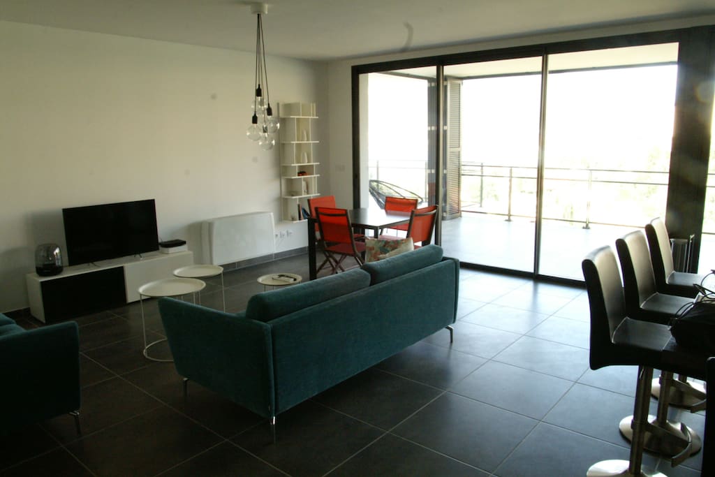 salon avec accès terrasse