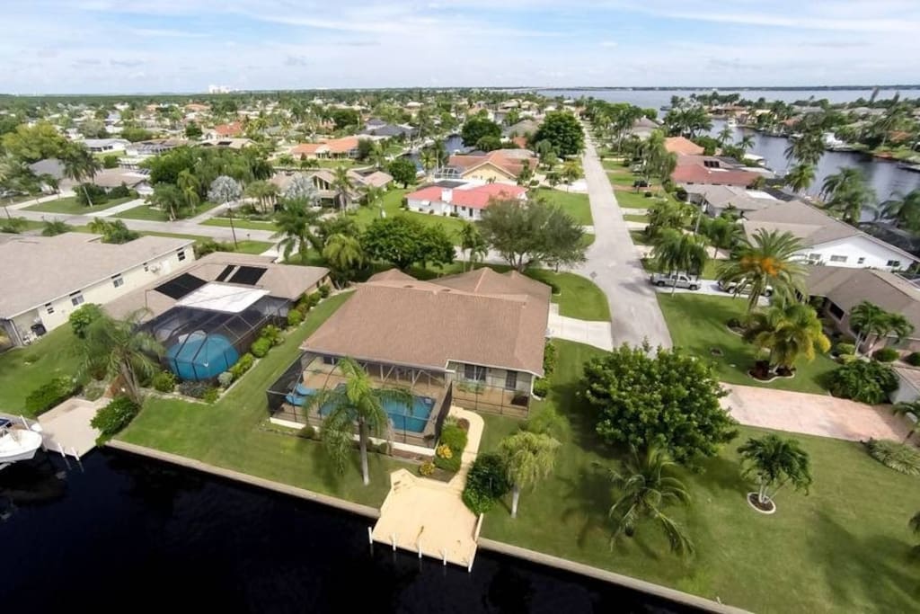 Aervial view of home on canal