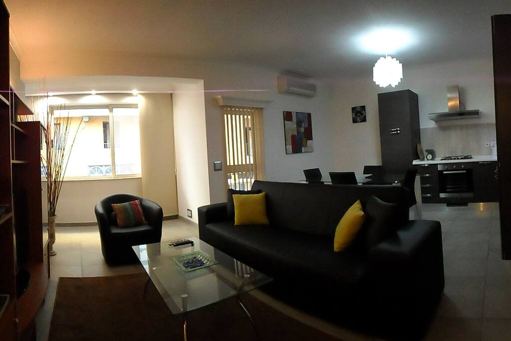 The lounge area combined with the kitchen