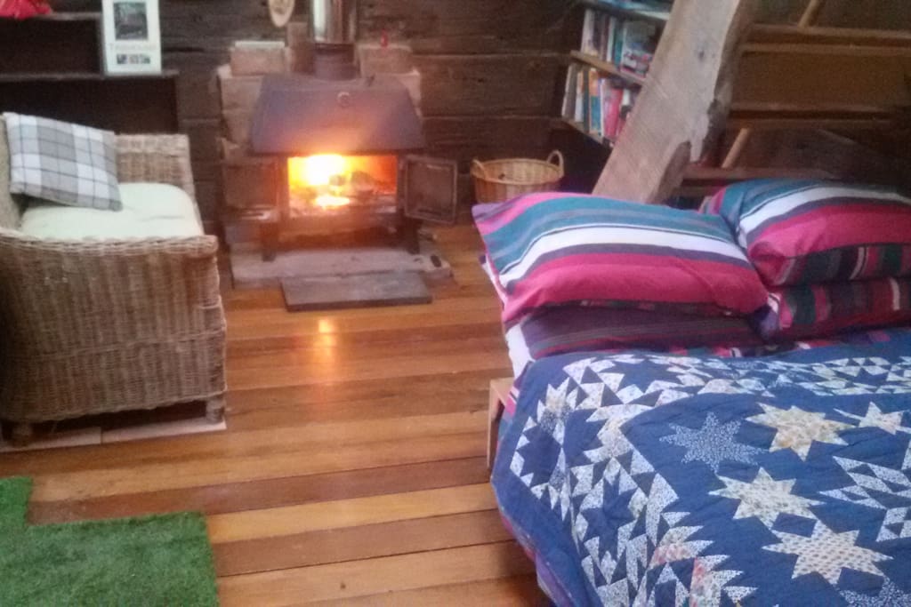 The reclaimed wood flooring looks nice when the woodburner is roaring away on a chilly night.