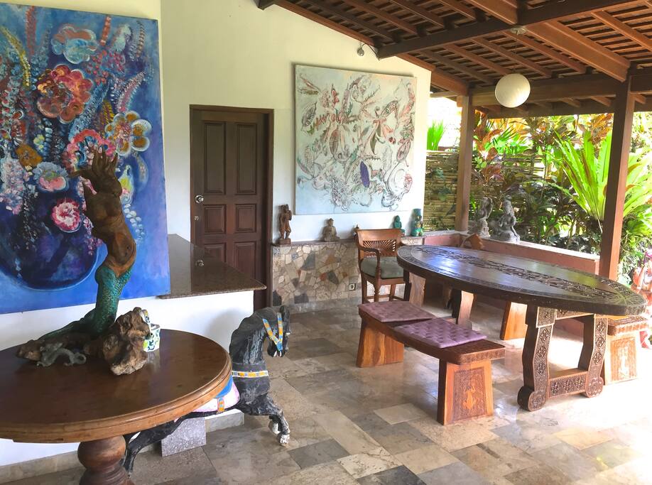 Veranda dining table seats 6-10.