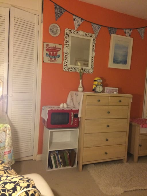 Your room! Quiet, clean with microwave and kettle
