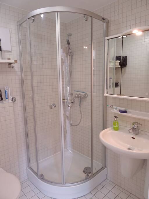 Badezimmer mit Glasdusche