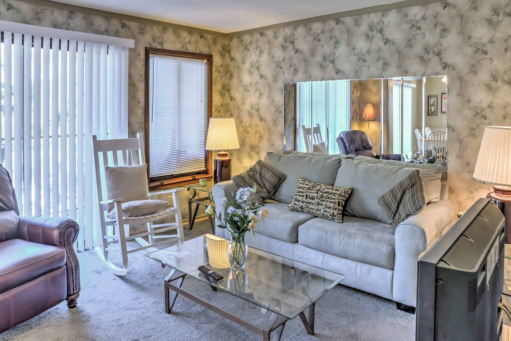 Grab a seat on the plush sofa and enjoy a movie on the flat-screen TV.