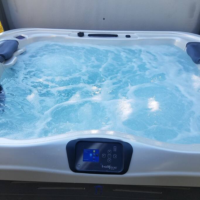 Bullfrog hotub with therapy features for neck and back.Shared with apt B