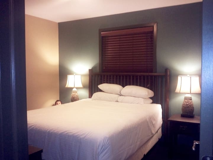 Queen bedroom with TV.