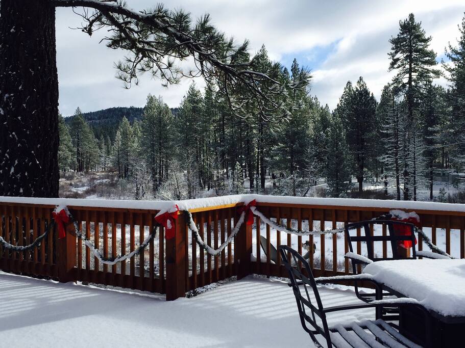 Deck decked out for Christmas