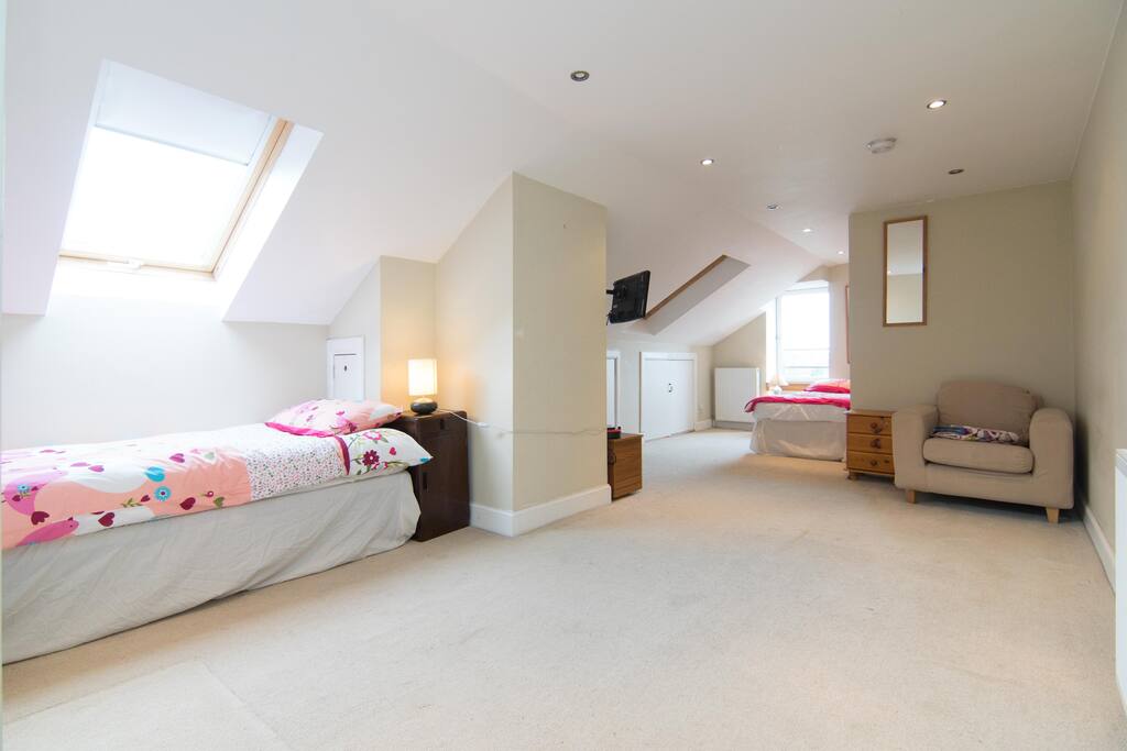 Upstairs twin bedroom or beds can be pushed together to make a double