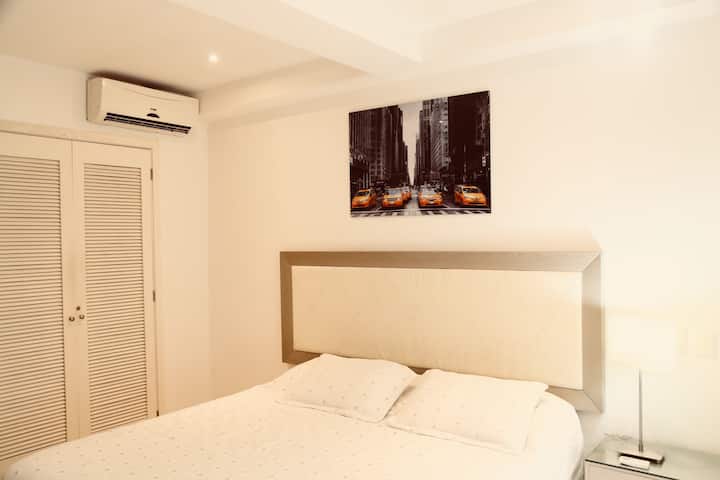 Super King Size Bed with A/C & Wardrobes 
