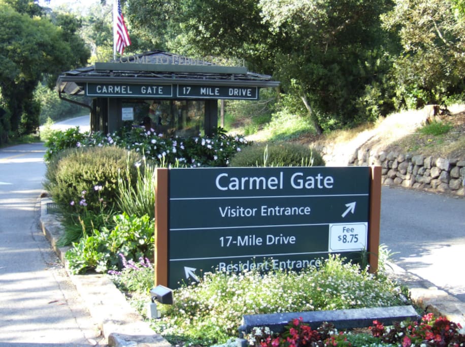 The Carmel gate entrance to 17-mile Drive in Pebble Beach is just a few miles away!
