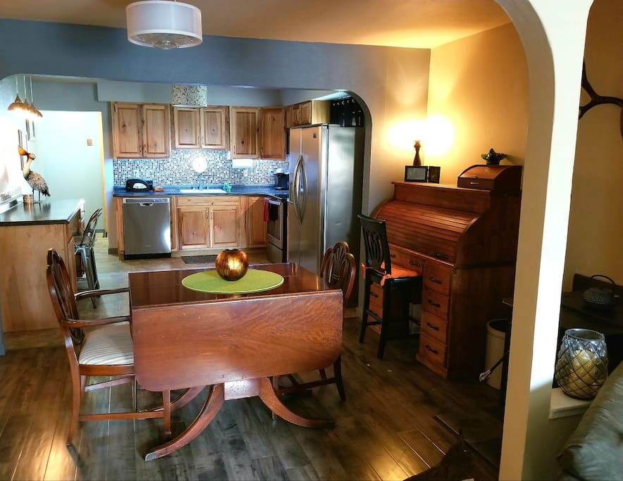 Cozy and spacious, combined dining and kitchen