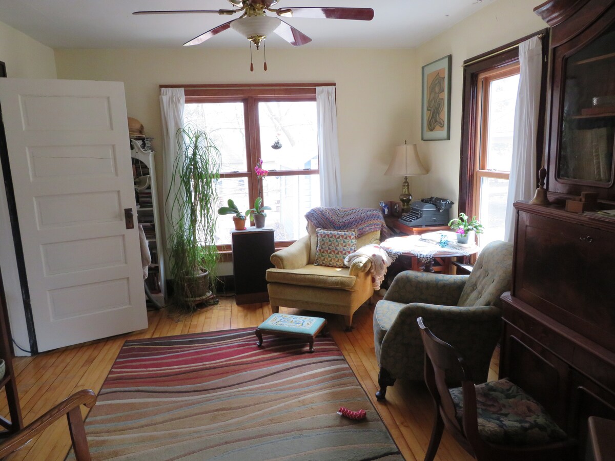 Მისაღები ოთახი. ბევრი ძველი მე-19 საუკუნის ანტიკვარიატი და დიდი ბიბლიოთეკა. 