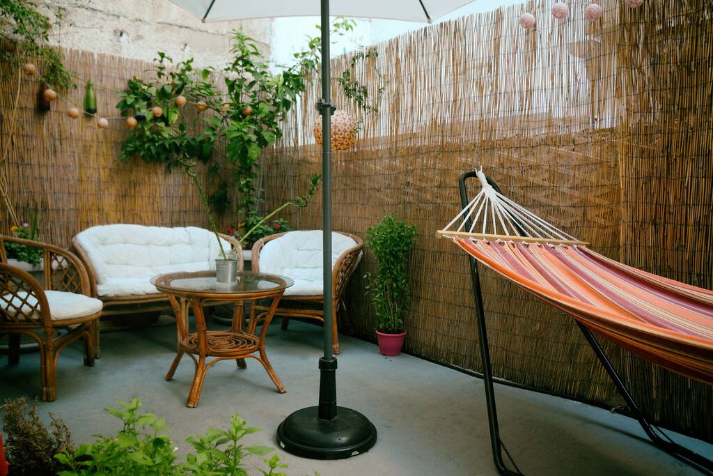 the hammock in the backyard
