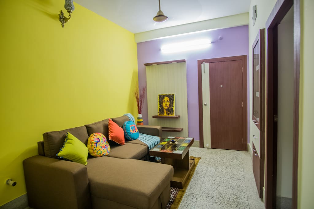 The cozy little living room for you to sit and relax! We don't have a TV yet, soon soon! :-P