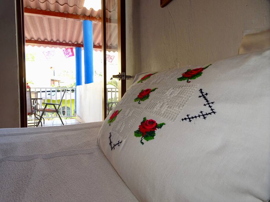 View from guest bed to deck.