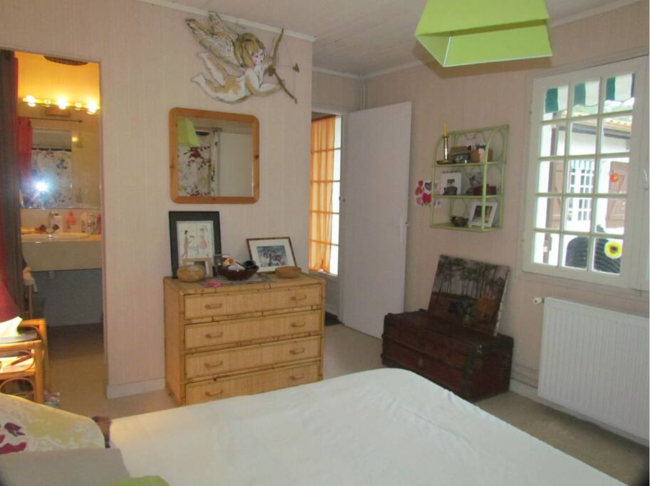 Une chambre avec salle d'eau et douche