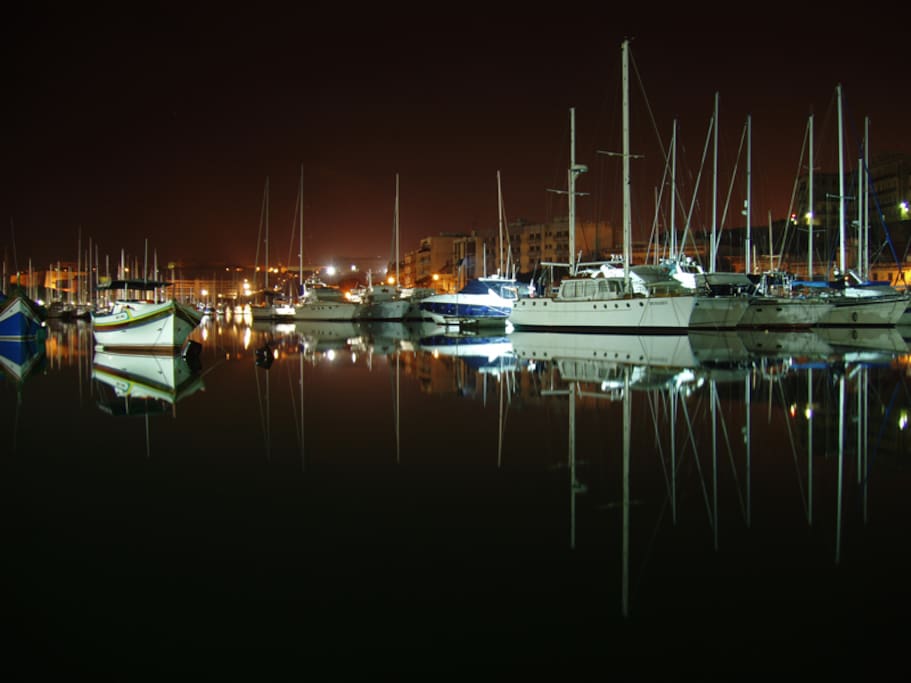 The Msida marina at night 3 minutes away on foot