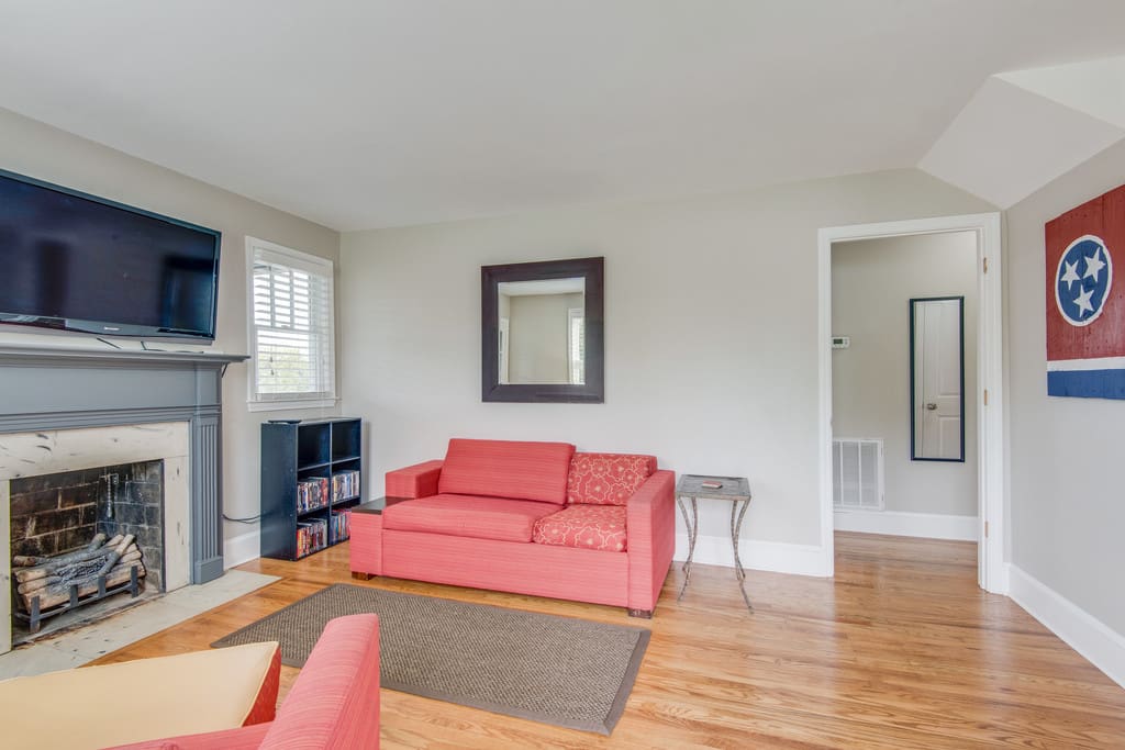 Front room with pull out sleeper sofa.