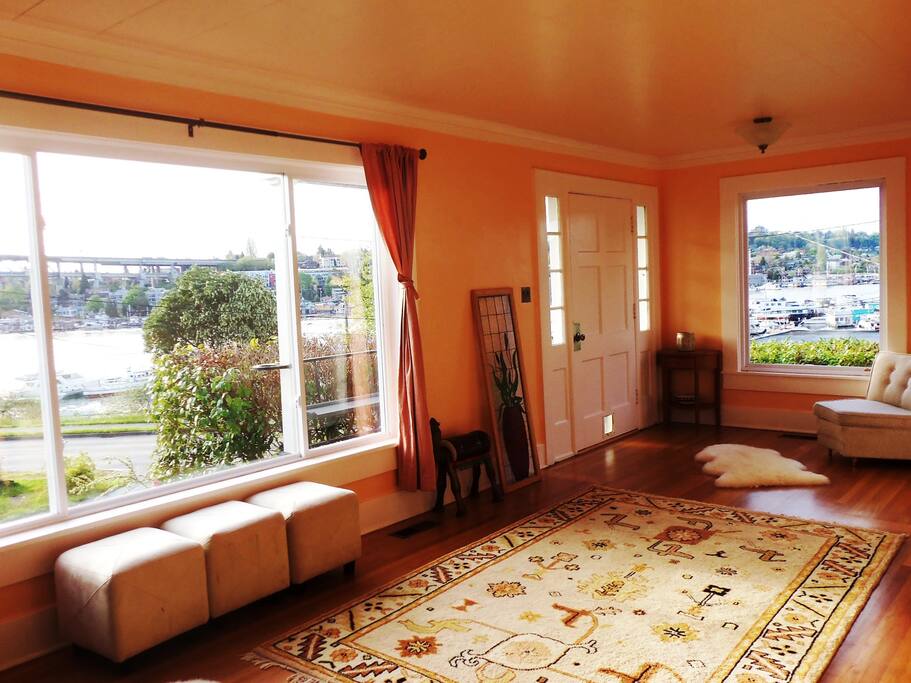 Beautiful views out the windows. Watch the many moods of the water and mountains.