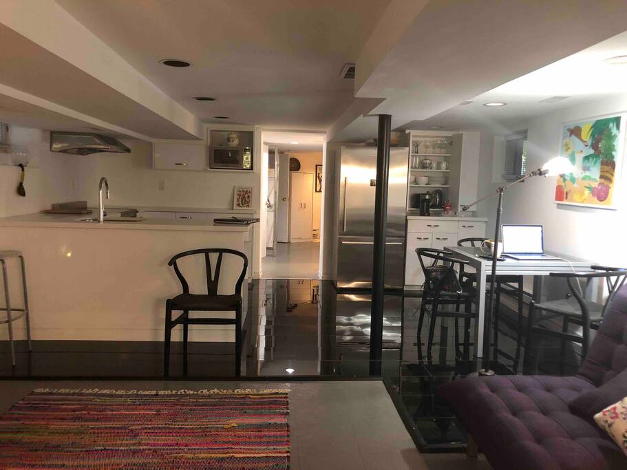 The common space for guests staying in the lower level is for TV time, for study or for relaxing.