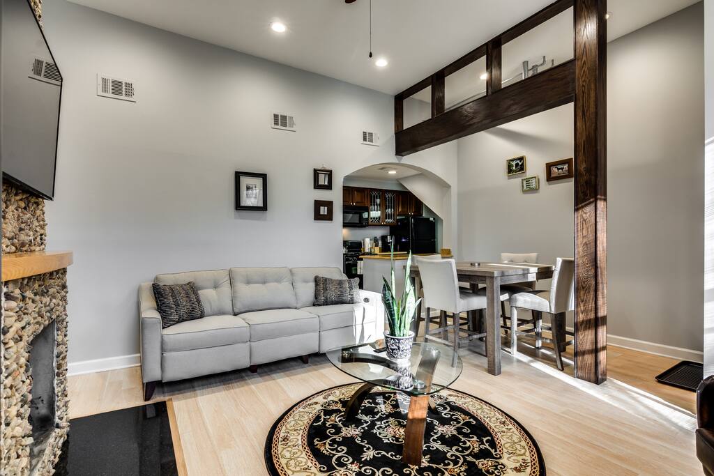 The dramatic beam was part of the recent renovation - it adds a lot to the room, I think
