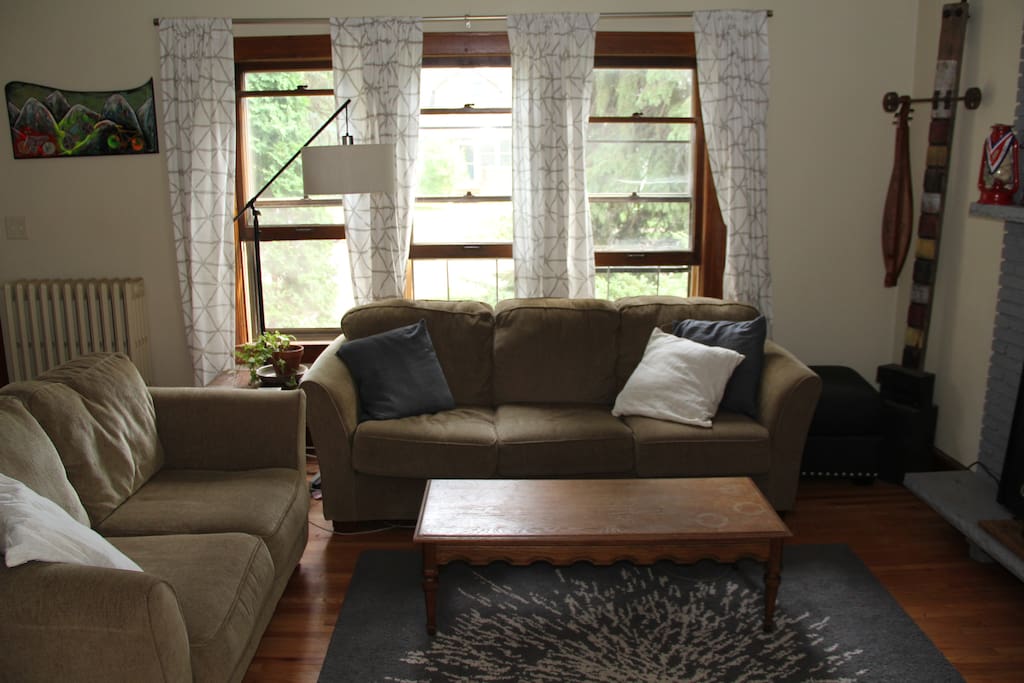 A view from the living room towards the quiet, residential street.