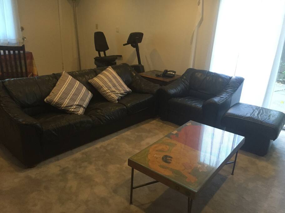 living room with exercise bike and tv