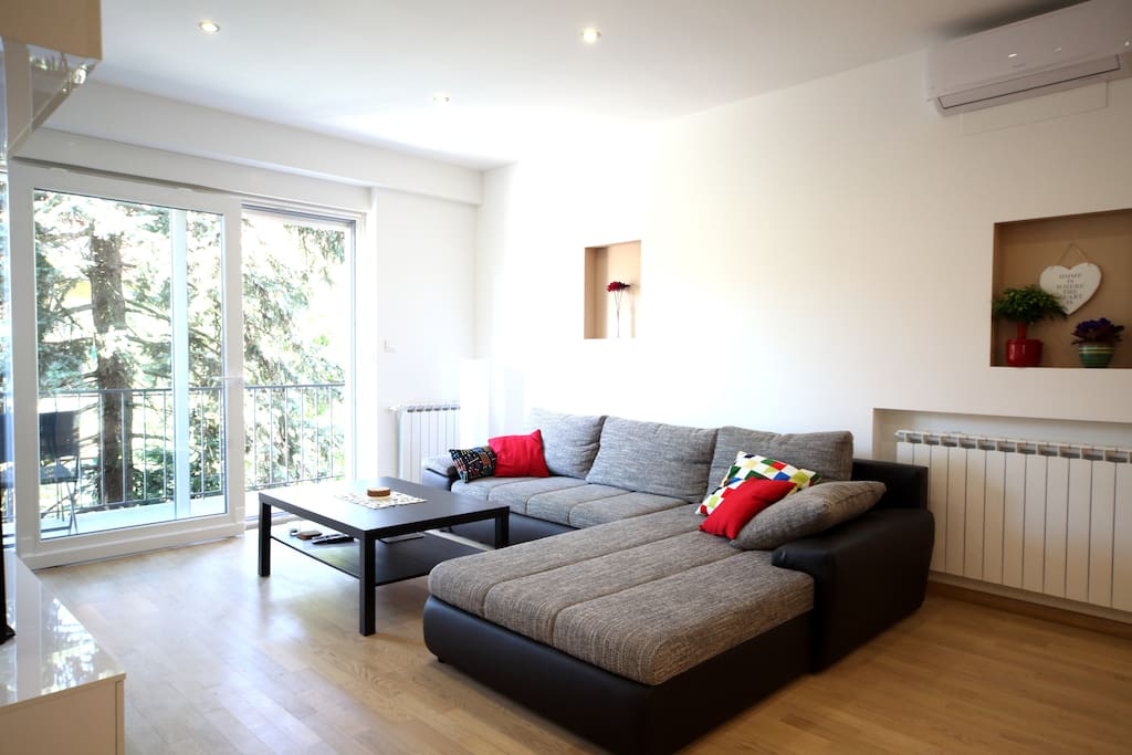 Extendable couch in the living area which can accommodate two people.