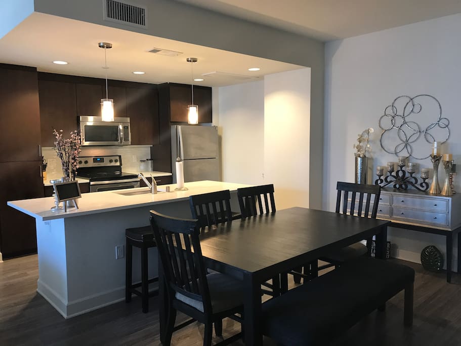 Kitchen and open dining area